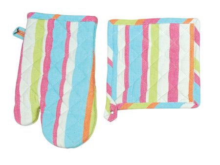 Key Lime Stripe Pot Holder & Oven Mitt For Sale