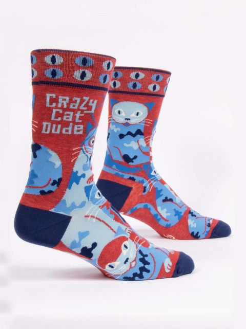 Blue Q Mens Socks Crazy Cat Dude For Cheap