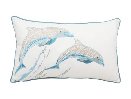 Sea Glass Tribal Dolphin Indoor Outdoor Pillow For Sale