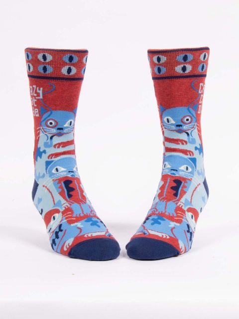 Blue Q Mens Socks Crazy Cat Dude For Cheap