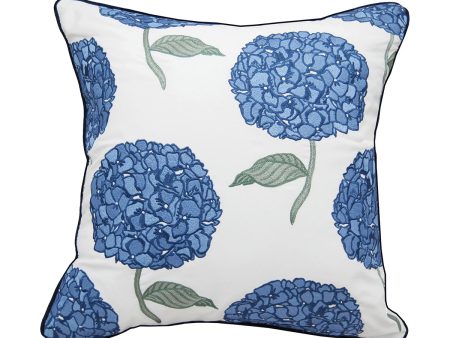 Blue Hydrangea on White Indoor Outdoor Pillow For Cheap