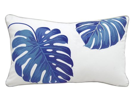 Tropical Blue Monstera Indoor Outdoor Lumbar Pillow Online Hot Sale