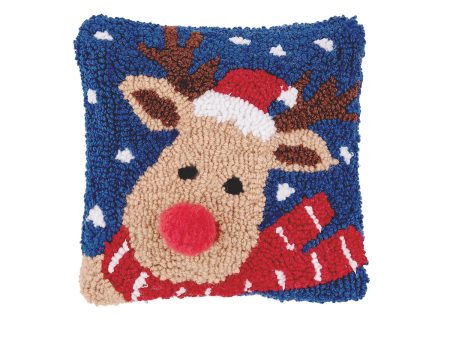 Christmas Reindeer Hooked Mini Pillow Hot on Sale