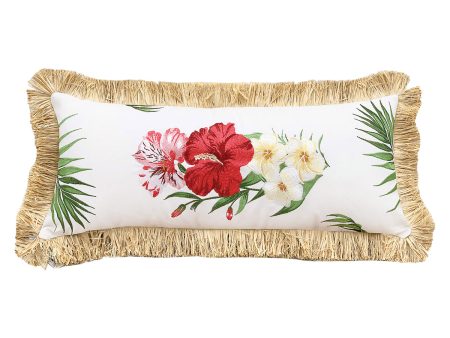 Tiki Floral Fringed Indoor Outdoor Lumbar Pillow For Cheap