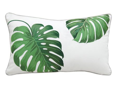 Tropical Green Monstera Indoor Outdoor Lumbar Pillow on Sale