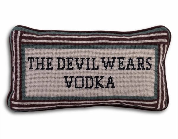 Devil Wears Vodka Needlepoint Pillow Cheap