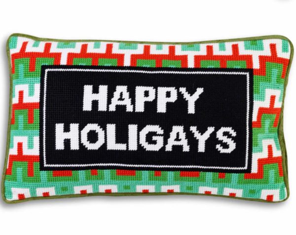 Happy Holigays Needlepoint Pillow Sale