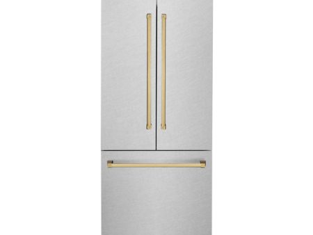 ZLINE 36  Autograph Edition 19.6 cu. ft. Built-in 3-Door French Door Refrigerator with Internal Water and Ice Dispenser in Fingerprint Resistant Stainless Steel with Gold Accents (RBIVZ-SN-36-G) Online now