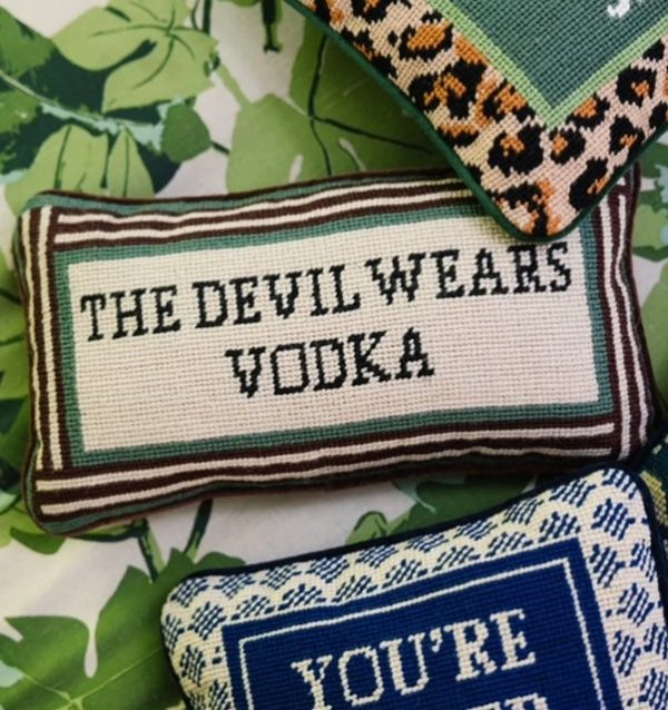 Devil Wears Vodka Needlepoint Pillow Cheap