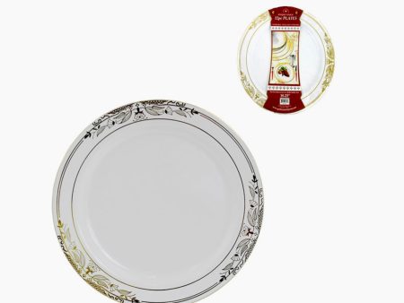 10.25” 12Pc Dinner Plastic Plates   White & Gold For Discount