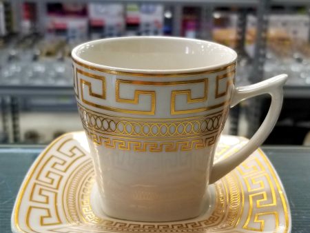 12Pc Coffee Cups Set Gold Greek Key Hot on Sale