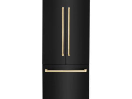 ZLINE 36  Autograph Edition 19.6 cu. ft. Built-in 3-DoorFrench Door Refrigerator with Internal Water and Ice Dispenser in Black Stainless Steel with Gold Accents (RBIVZ-BS-36-G) For Cheap