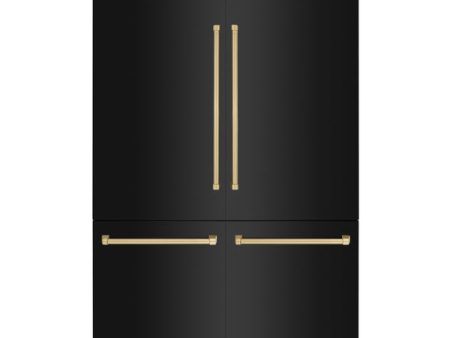 ZLINE 60 in. Autograph Edition 32.2 cu. ft. Built-in 4-Door French Door Refrigerator with Internal Water and Ice Dispenser in Black Stainless Steel with Champagne Bronze Accents (RBIVZ-BS-60-CB) For Sale