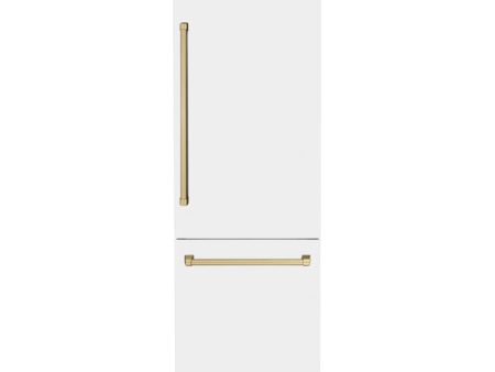 ZLINE 30 in. Autograph Edition 16.1 cu. ft. Built-in 2-Door Bottom Freezer Refrigerator with Internal Water and Ice Dispenser in White Matte with Champagne Bronze Accents (RBIVZ-WM-30-CB) For Cheap