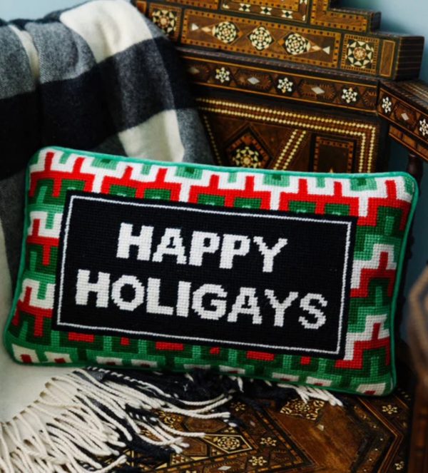 Happy Holigays Needlepoint Pillow Sale