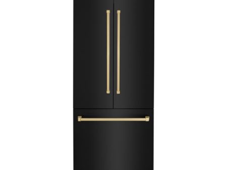 ZLINE 36  Autograph Edition 19.6 cu. ft. Built-in 3-Door French Door Refrigerator with Internal Water and Ice Dispenser in Black Stainless Steel with Champagne Bronze Accents (RBIVZ-BS-36-CB) Online