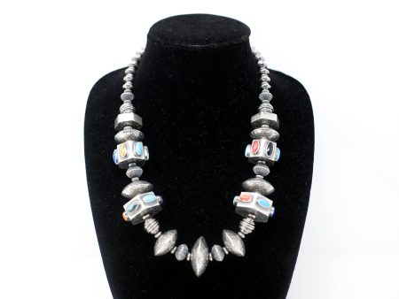 Silver Bead Necklace w  Assorted Stones Online now