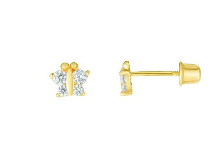 14K Gold CZ Butterfly Stud Earring Fashion