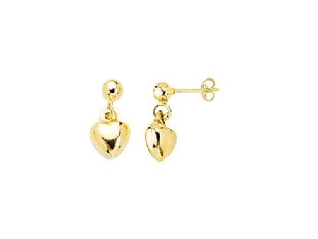 14K Gold Puffy Heart Dangle Earring For Sale