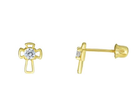 14K Gold CZ Cross Stud Earring For Discount