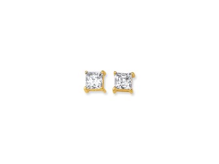 14K Gold 5mm Princess Cut CZ Stud Earring For Sale