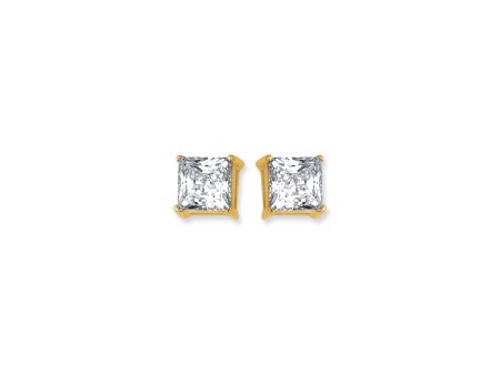 14K Gold 5mm Princess Cut CZ Stud Earring Hot on Sale